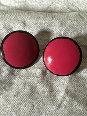 Round Hot Pink Enamel Clip-On Earrings